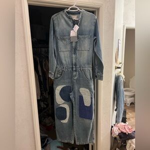 Sandrine Rose x Free People Patched Denim Utility Jumpsuit Size- Medium
